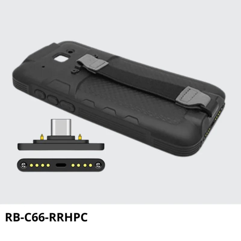 RB-C66-RRHPC Protector de goma resistente con correa de mano (Pogo pin y Tipo C), puede instalarse en el C66 y ser cargado/sincronizado/ethernet por la base CRD-C66-RBCE